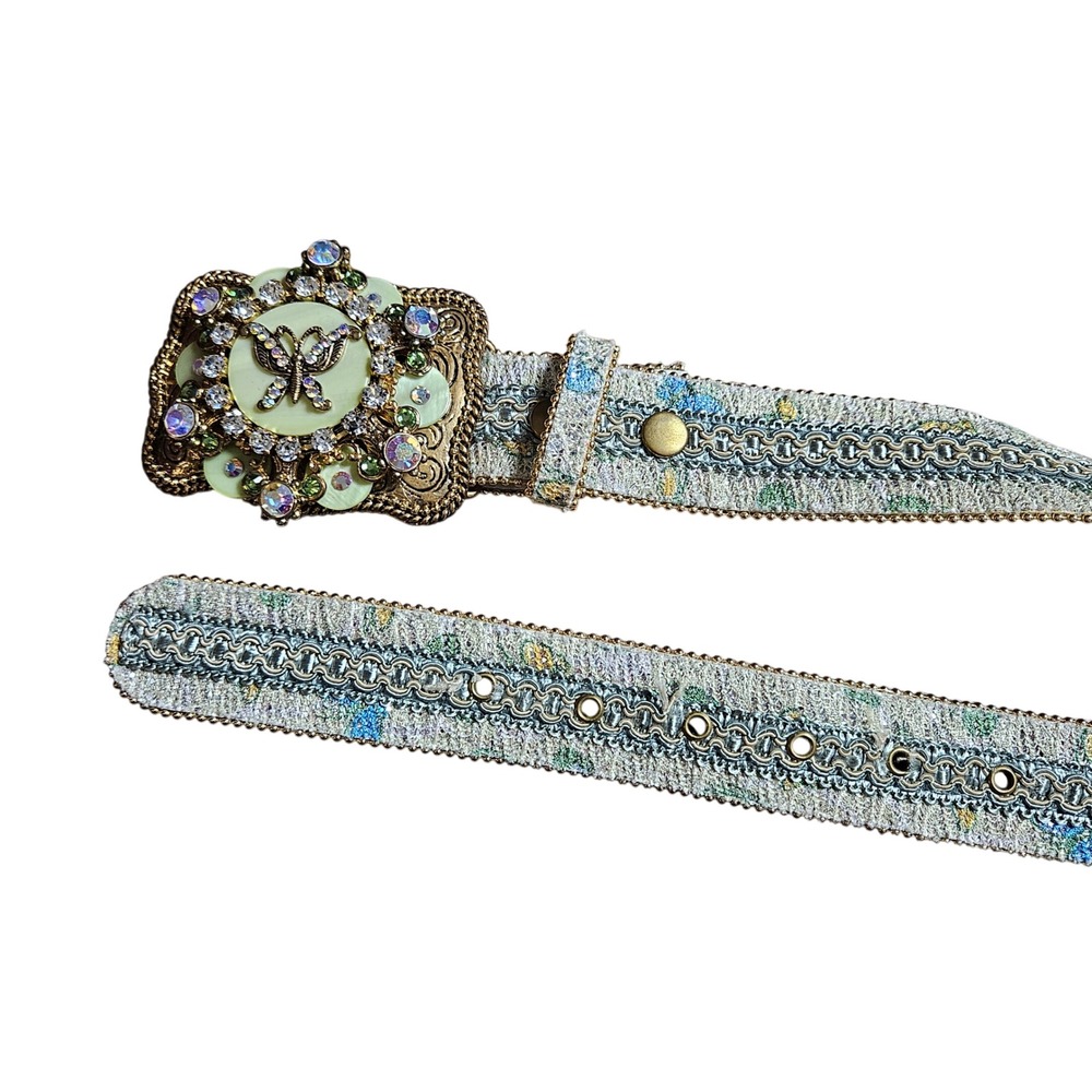 Butterfly Rhinestone Buckle Western Tapestry Belt 38 Boho Chic Festival Hippie